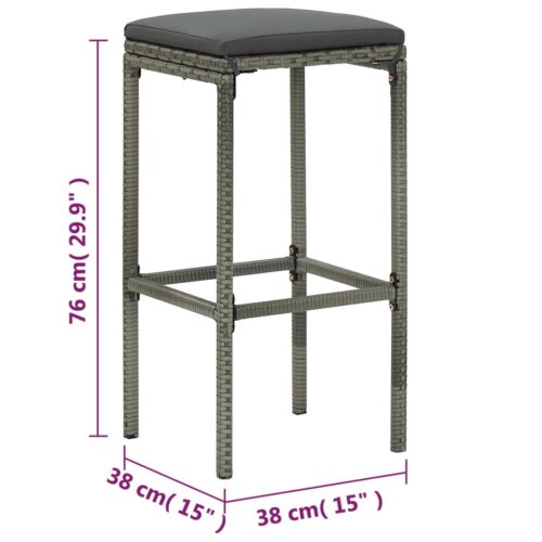 5-Piece Garden Bar Set with Cushions Poly Rattan Wicker Outdoor Patio Furniture Grey - Image 9