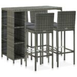 5-Piece Garden Bar Set with Cushions Poly Rattan Wicker Outdoor Patio Furniture Grey