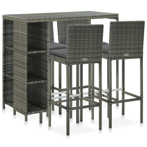 5-Piece Garden Bar Set with Cushions Poly Rattan Wicker Outdoor Patio Furniture Grey