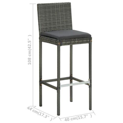5-Piece Garden Bar Set with Cushions Poly Rattan Wicker Outdoor Patio Furniture Grey - Image 9