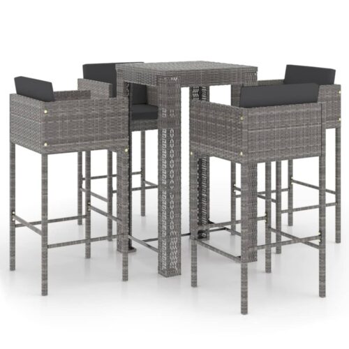 5-Piece Garden Bar Set with Cushions Poly Rattan Wicker Outdoor Patio Furniture Grey