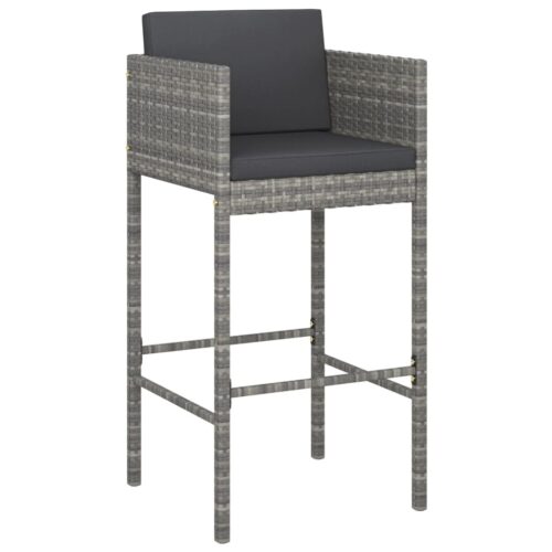 5-Piece Garden Bar Set with Cushions Poly Rattan Wicker Outdoor Patio Furniture Grey - Image 3