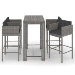 5-Piece Garden Bar Set with Cushions Poly Rattan Wicker Outdoor Patio Furniture Grey