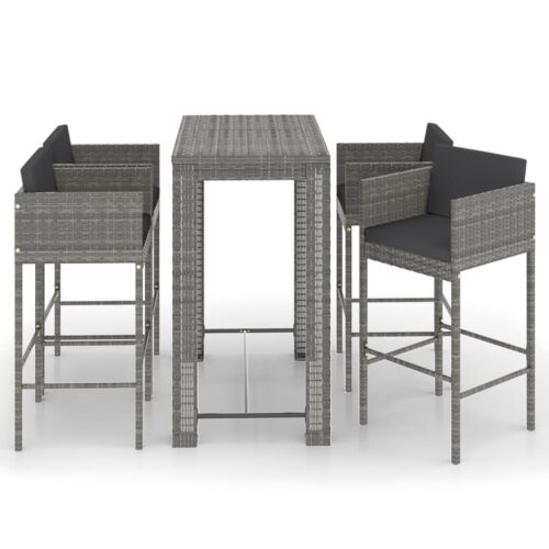 5-Piece Garden Bar Set with Cushions Poly Rattan Wicker Outdoor Patio Furniture Grey