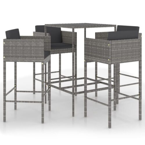 5-Piece Garden Bar Set with Cushions Poly Rattan Wicker Outdoor Patio Furniture Grey