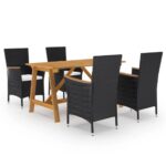 5-Piece Garden Dining Set Black