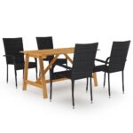 5-Piece Garden Dining Set Black