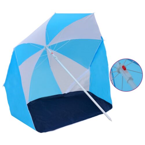 Beach Umbrella Shelter Blue White 180cm Fabric
