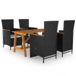 5-Piece Garden Dining Set Black