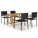 5-Piece Outdoor Dining Set Garden Seater Chairs Table Furniture Setting Black