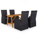 5-Piece Garden Dining Set Black