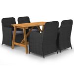 5-Piece Garden Dining Set Black