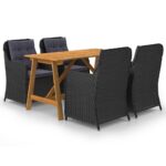 5-Piece Garden Dining Set Black