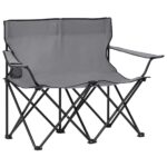 2-Seater Foldable Camping Chair Steel Fabric Grey