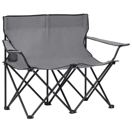 2-Seater Foldable Camping Chair Steel Fabric Grey