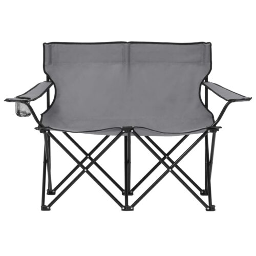 2-Seater Foldable Camping Chair Steel Fabric Grey - Image 2