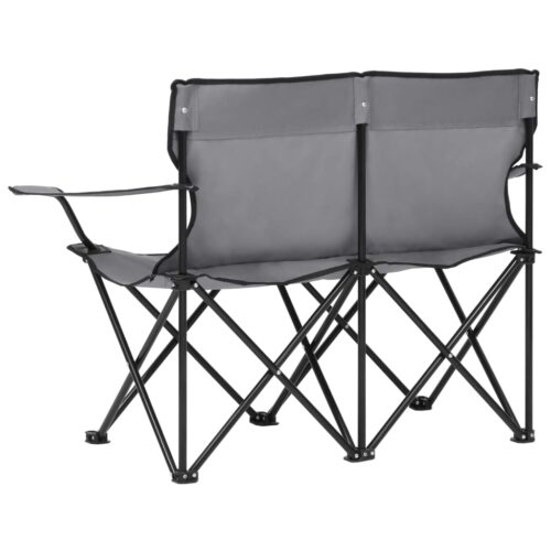 2-Seater Foldable Camping Chair Steel Fabric Grey - Image 4