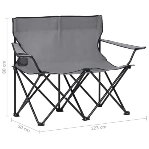 2-Seater Foldable Camping Chair Steel Fabric Grey - Image 8