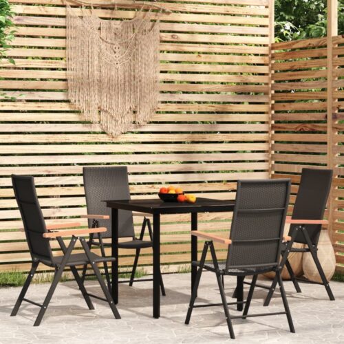 5-Piece Garden Dining Set Black - Image 2
