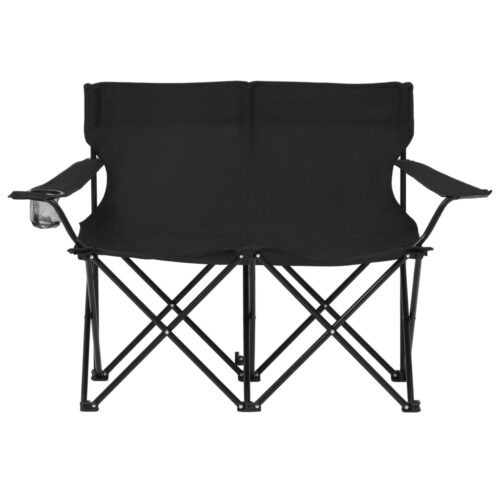 2-Seater Foldable Camping Chair Steel and Fabric Black - Image 2