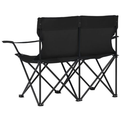2-Seater Foldable Camping Chair Steel and Fabric Black - Image 4