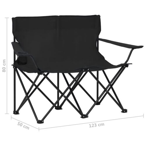 2-Seater Foldable Camping Chair Steel and Fabric Black - Image 8