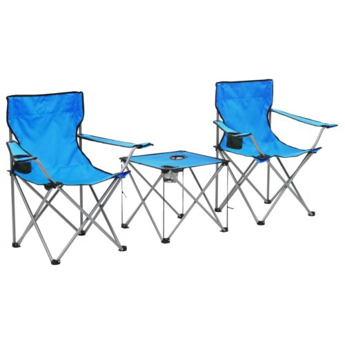 Camping Table Chair Set 3 Pieces Blue