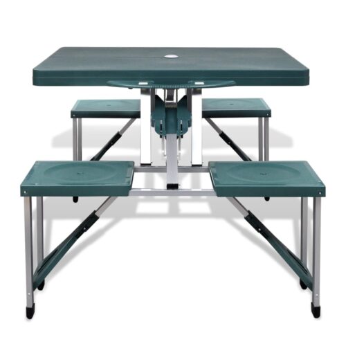 Foldable Camping Table Set with 4 Stools Aluminium Extra Light Green - Image 2