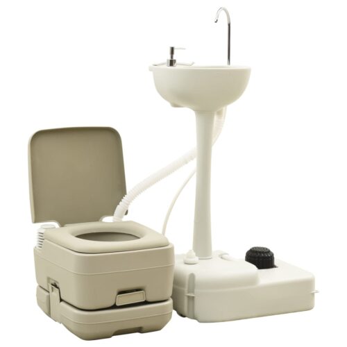Portable Camping Toilet 10+10L Handwash Stand 20L Set Grey