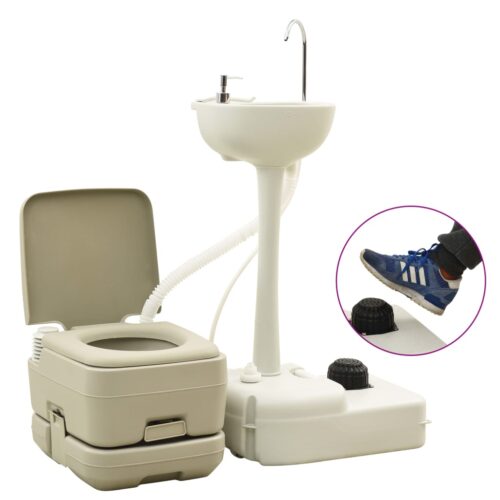 Portable Camping Toilet 10+10L Handwash Stand 20L Set Grey - Image 2