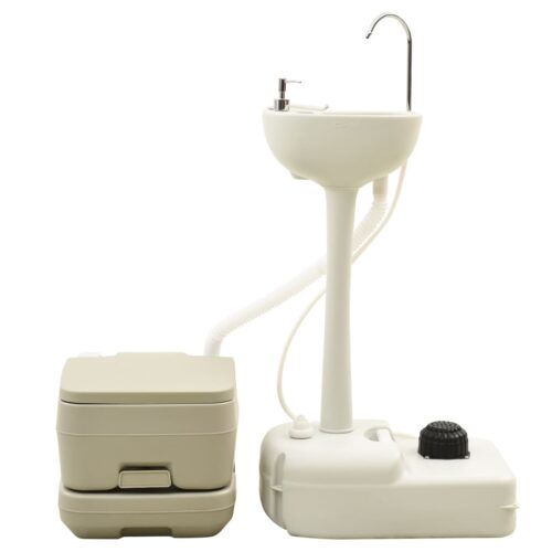 Portable Camping Toilet 10+10L Handwash Stand 20L Set Grey - Image 3
