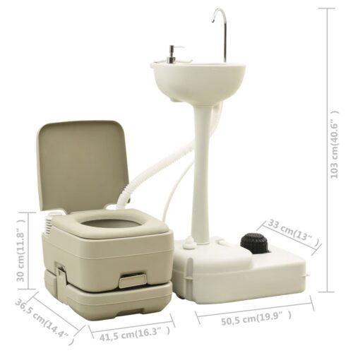 Portable Camping Toilet 10+10L Handwash Stand 20L Set Grey - Image 10