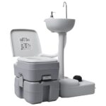 Portable Camping Toilet Handwash Stand Set Grey