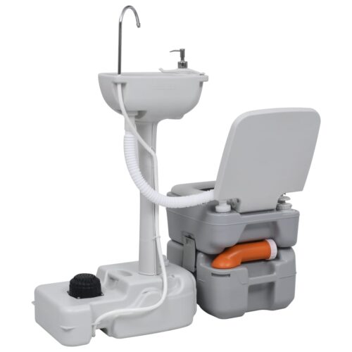 Portable Camping Toilet Handwash Stand Set Grey - Image 4