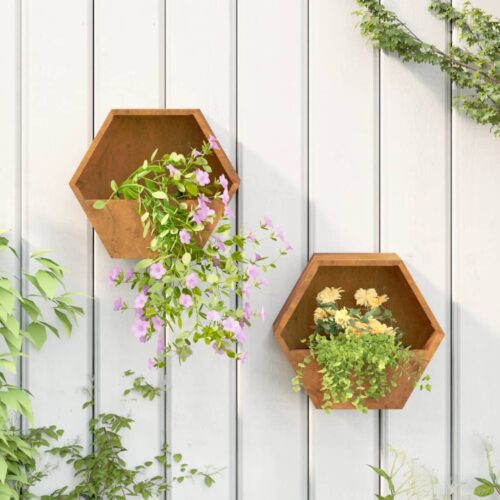 2x Wall Garden Bed Set Flowers Herbs Grow Box Pot Planter Corten Steel Rusty - Image 2