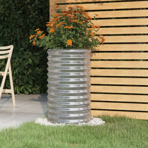 Garden Planter Powder-coated Steel 40x40x68cm Silver - Image 2