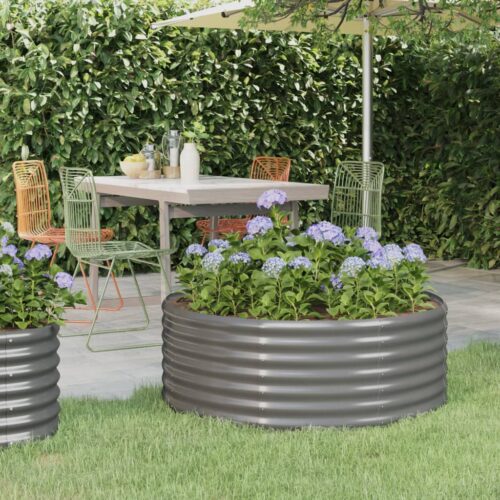 Garden Raised Bed Powder-Coated Steel 100x100x36cm Grey - Image 2