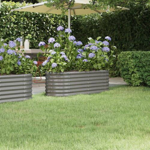 Garden Raised Bed Powder-Coated Steel 114x40x36cm Grey - Image 2
