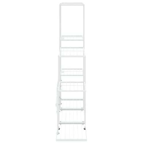 Metal Plant Stand with Wheels Garden Flower Pot Display Storage Shelf Rack White - Image 4