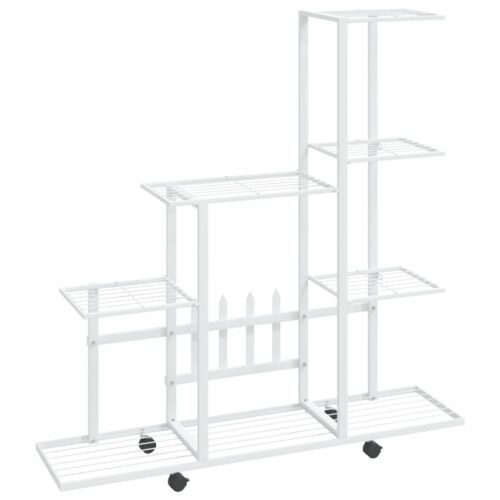 Flower Stand with Wheel 94.5x25x92.5cm White Metal