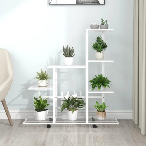 Flower Stand with Wheel 94.5x25x92.5cm White Metal - Image 2
