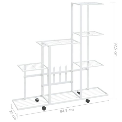 Flower Stand with Wheel 94.5x25x92.5cm White Metal - Image 7