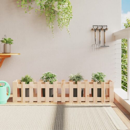 Garden Raised Bed with Fence Design 150x30x30cm Solid Wood Pine - Image 2