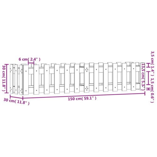 Garden Raised Bed with Fence Design 150x30x30cm Solid Wood Pine - Image 9