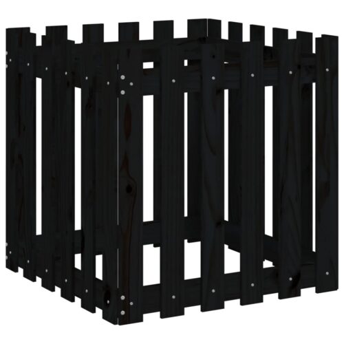 Garden Planter with Fence Design Black 60x60x60cm Solid Wood Pine