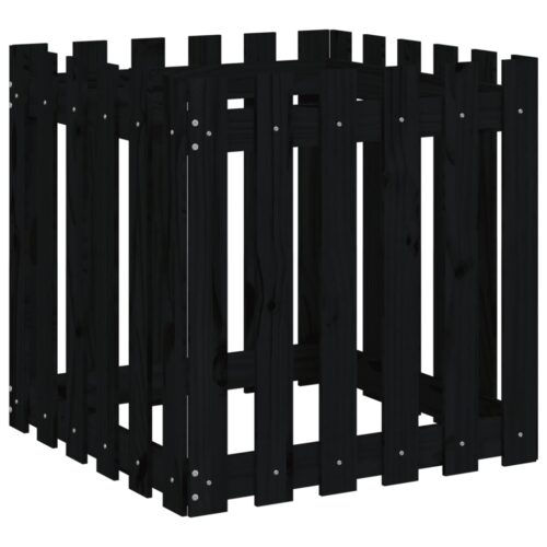Garden Planter with Fence Design Black 60x60x60cm Solid Wood Pine - Image 4