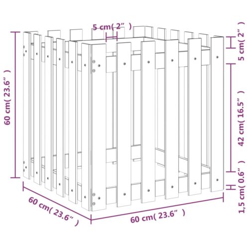 Garden Planter with Fence Design Black 60x60x60cm Solid Wood Pine - Image 9