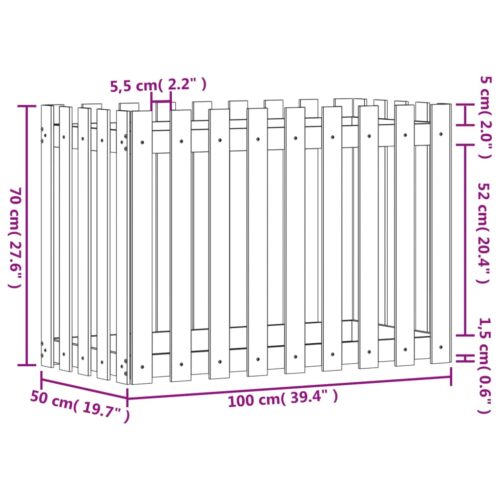 Garden Raised Bed with Fence Design 100x50x70cm Solid Wood Douglas - Image 9