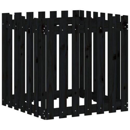 Garden Planter with Fence Design Black 70x70x70cm Solid Wood Pine