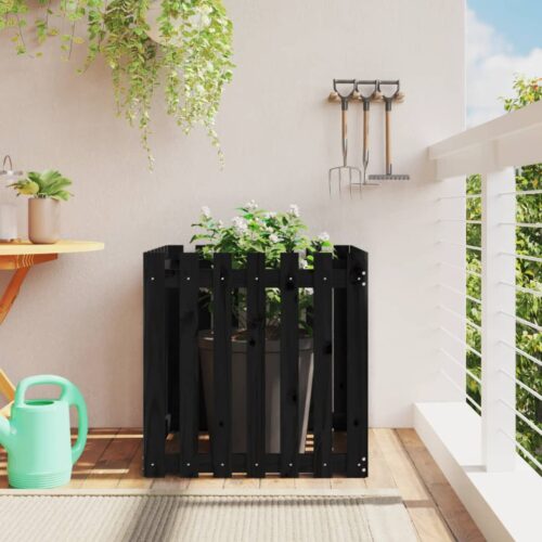 Garden Planter with Fence Design Black 70x70x70cm Solid Wood Pine - Image 2